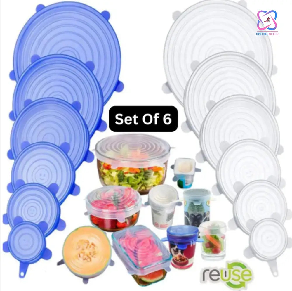 Resusable And Stretchable Silicon Food Covers - Set Of 6 Kitchen