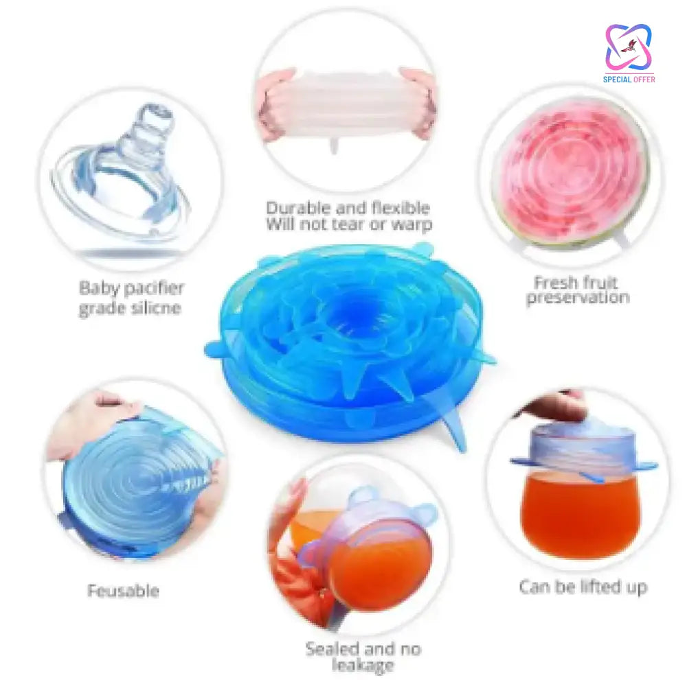 Resusable And Stretchable Silicon Food Covers - Set Of 6 Kitchen